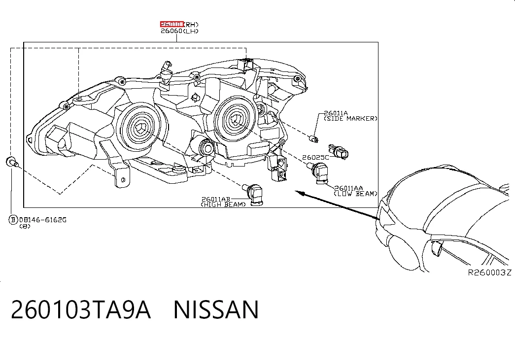 Luz direita para Nissan Altima L33 