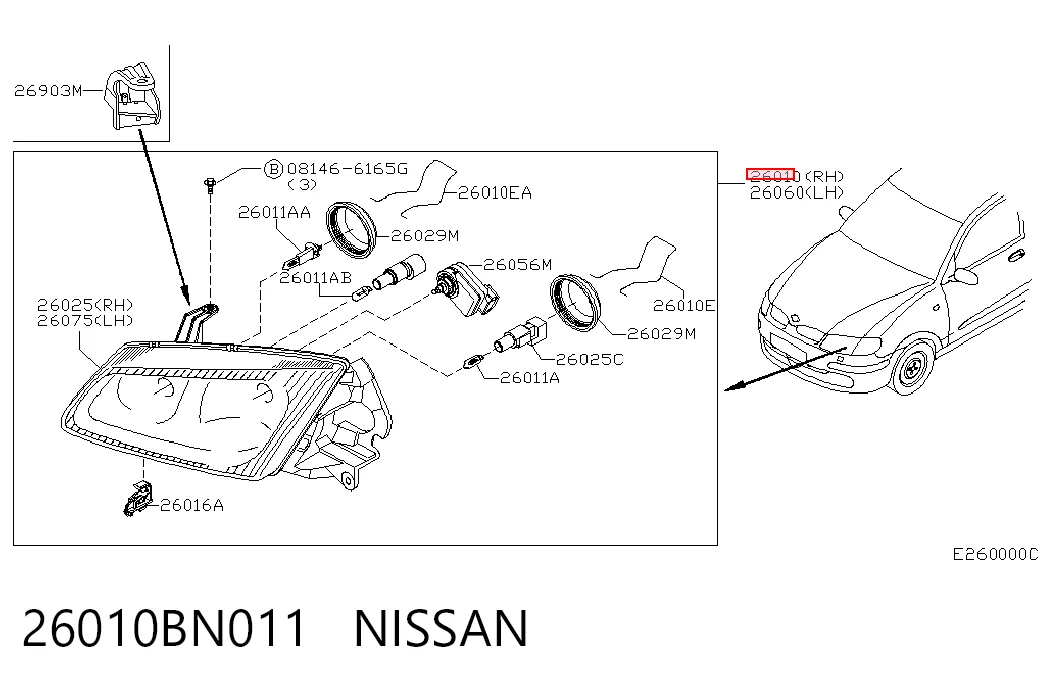 Luz direita Nissan Almera II sedan (N16) (2000 - 2006) II