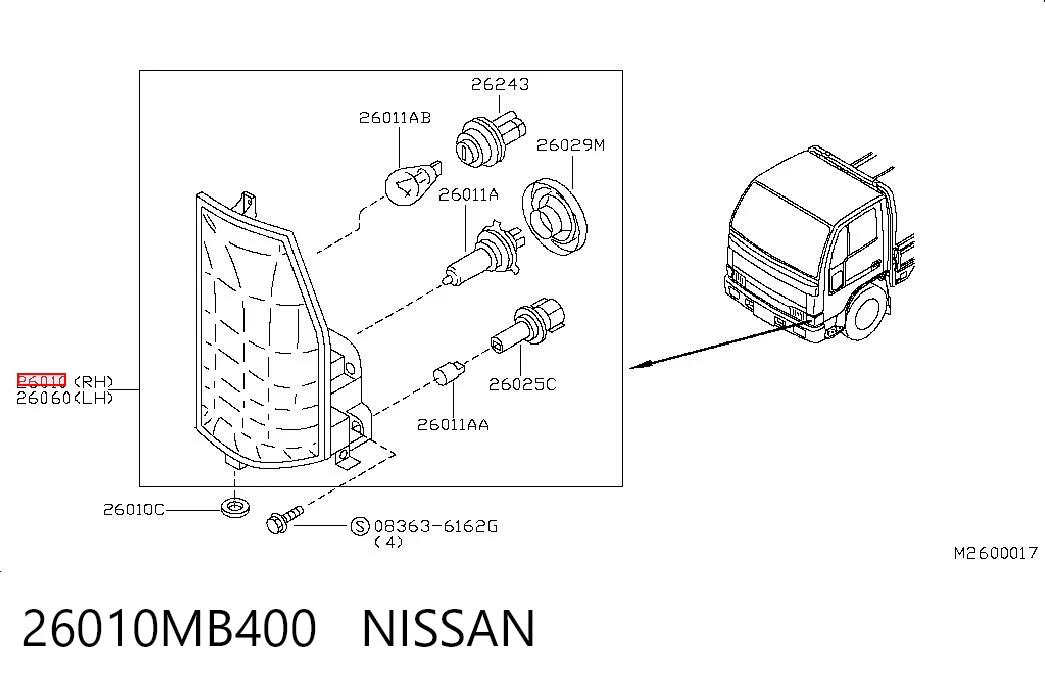 Luz direita para Nissan Cabstar F24M
