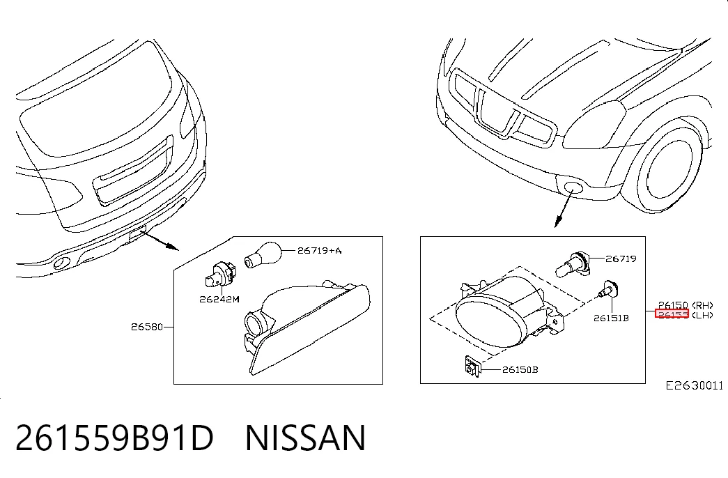 261559B91D Nissan/Infiniti Luzes de nevoeiro esquerdas