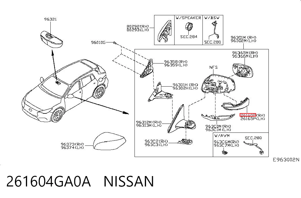261604GA0A Nissan/Infiniti Pisca-pisca de espelho direito