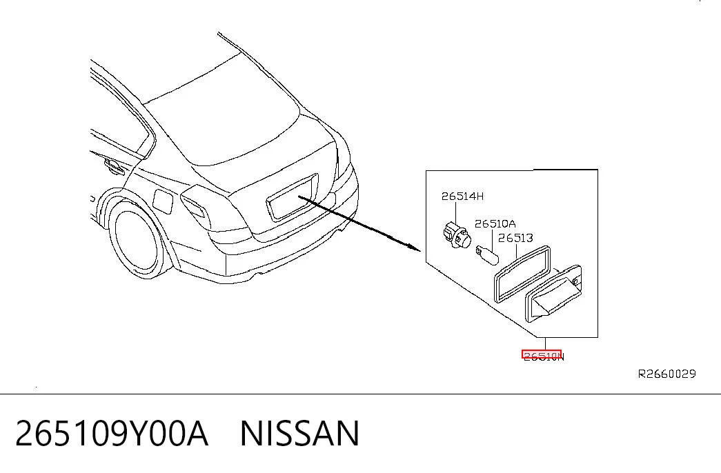 265109Y00A Nissan/Infiniti Lanterna da luz de fundo de matrícula traseira