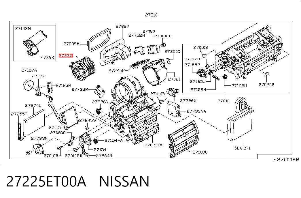27225ET00A Nissan/Infiniti Motor de ventilador de forno (de aquecedor de salão)