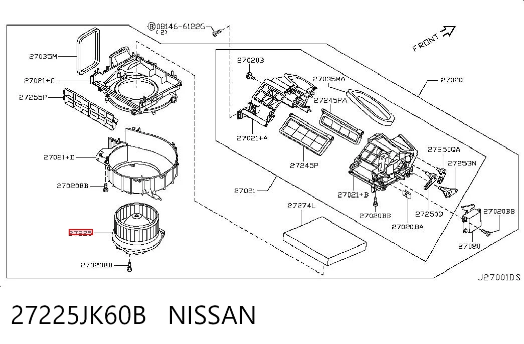 27225JK60B Nissan/Infiniti Motor de ventilador de forno (de aquecedor de salão)