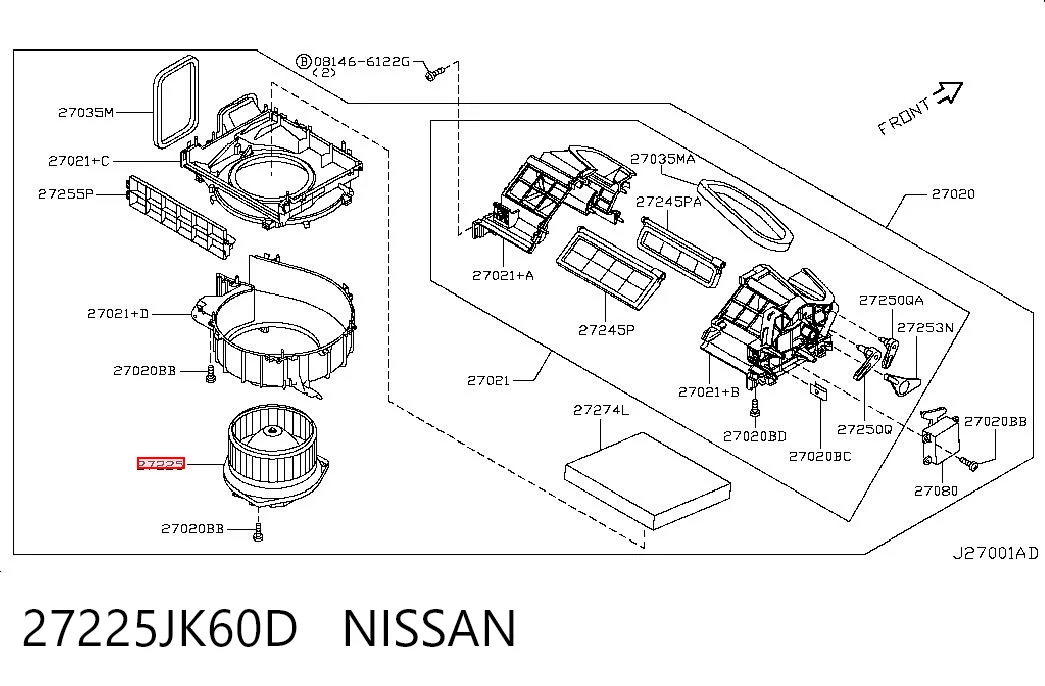 27225JK60D Nissan/Infiniti Motor de ventilador de forno (de aquecedor de salão)