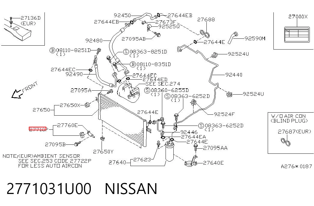 2771031U00 Nissan/Infiniti Sensor de temperatura do meio ambiente