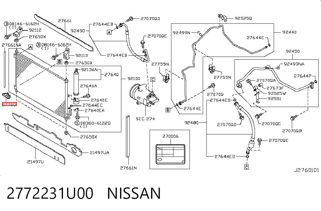 2772231U00 Nissan/Infiniti Sensor de temperatura do meio ambiente