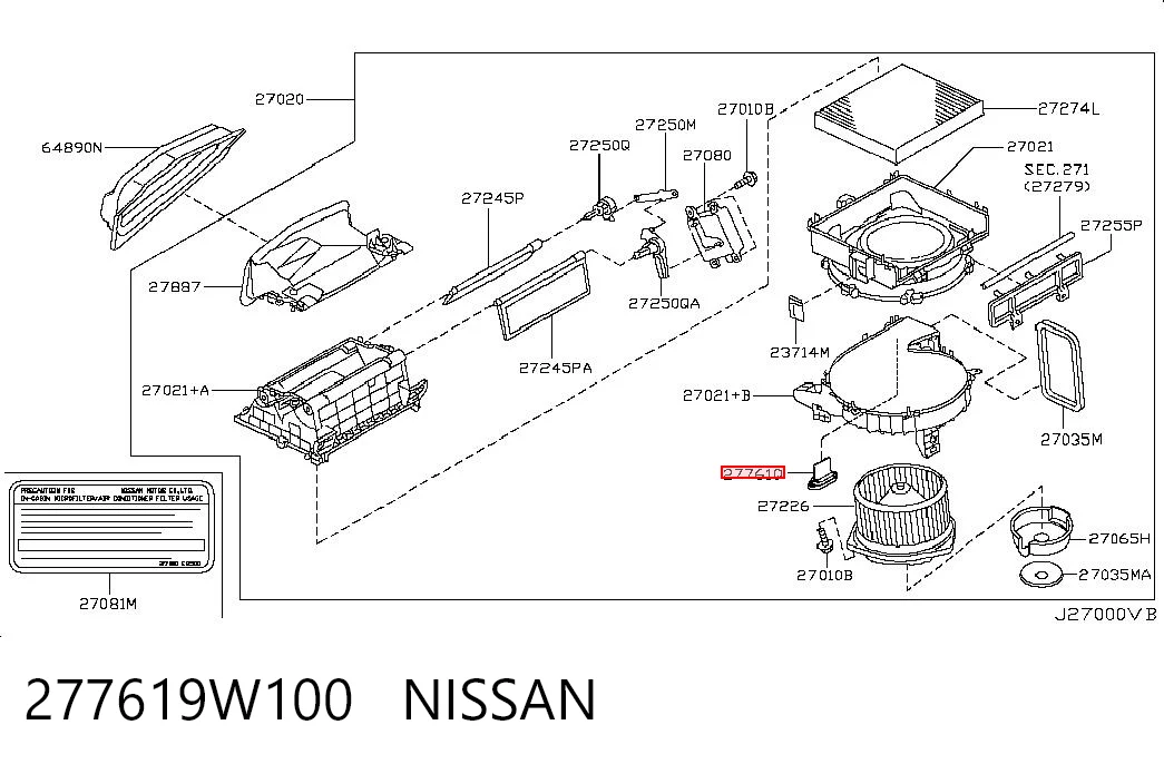277619W100 Nissan/Infiniti Resistor (resistência) de ventilador de forno (de aquecedor de salão)