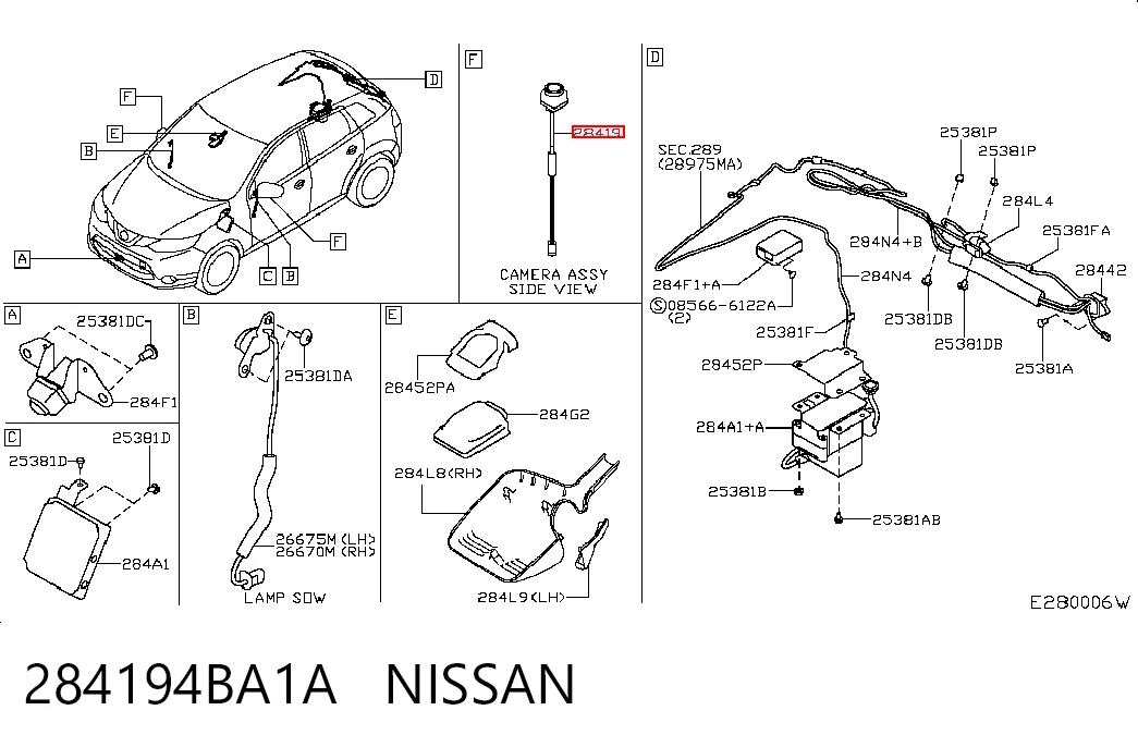 284194BA1A Nissan/Infiniti Câmara do sistema para asseguramento de visibilidade