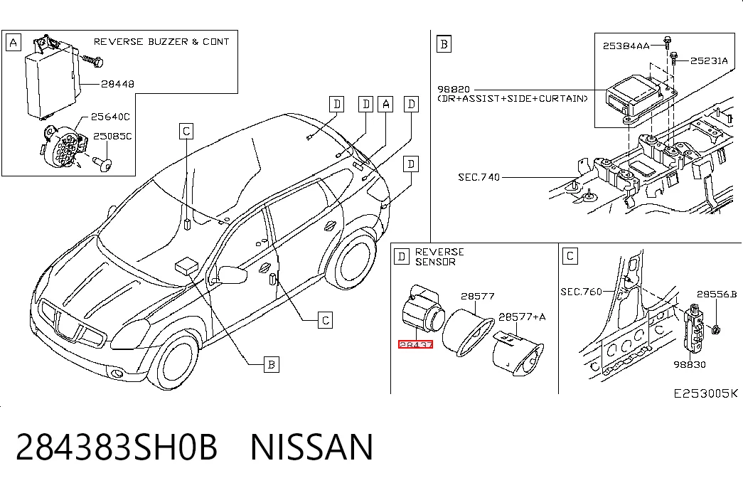 284383SH0B Nissan/Infiniti Sensor traseiro de sinalização de estacionamento (sensor de estacionamento)