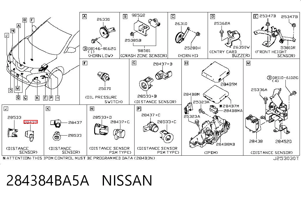 284384BA5A Nissan/Infiniti Sensor de sinalização de estacionamento (sensor de estacionamento) dianteiro/traseiro central