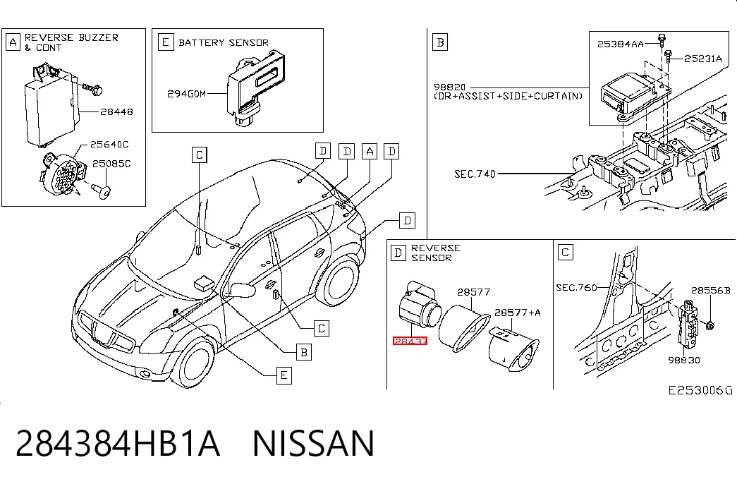 284384HB1A Nissan/Infiniti Sensor traseiro de sinalização de estacionamento (sensor de estacionamento)