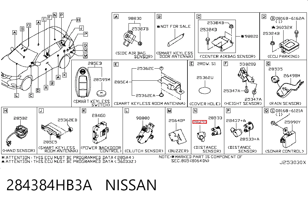 284384HB3A Nissan/Infiniti Sensor de sinalização de estacionamento (sensor de estacionamento) dianteiro/traseiro central