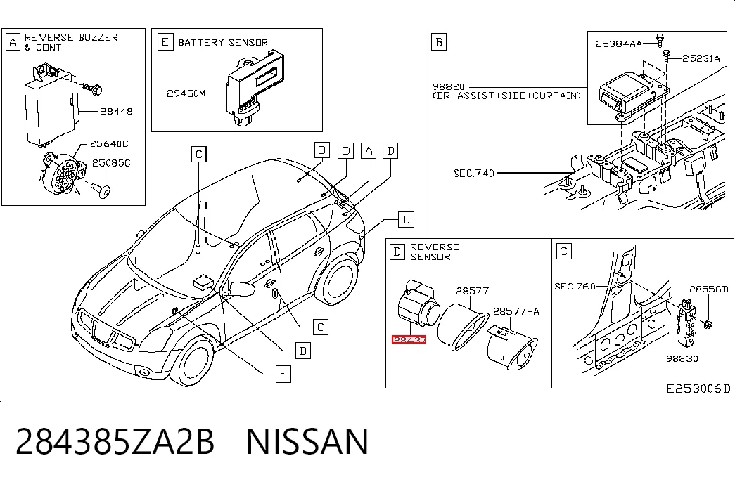 284385ZA2B Nissan/Infiniti Sensor traseiro de sinalização de estacionamento (sensor de estacionamento)