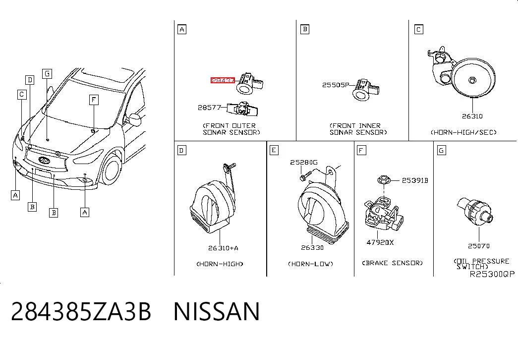 284385ZA3B Nissan/Infiniti Sensor dianteiro de sinalização de estacionamento (sensor de estacionamento)