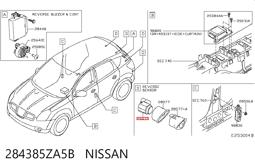 284385ZA5B Nissan/Infiniti Sensor traseiro de sinalização de estacionamento (sensor de estacionamento)