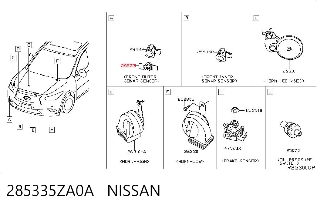 285335ZA0A Nissan/Infiniti Consola dianteira lateral de sensor de estacionamento