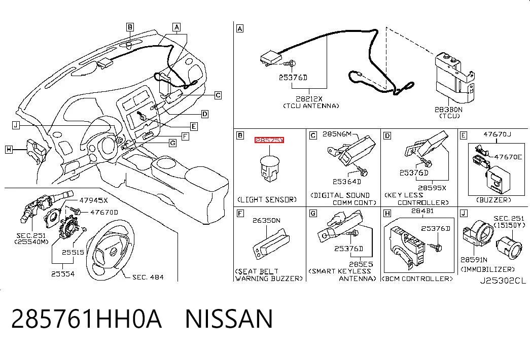 285761HH0A Nissan/Infiniti Sensor de ativação das luzes