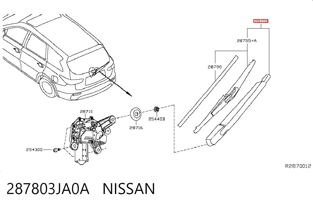 287803JA0A Nissan/Infiniti Braço de limpa-pára-brisas de vidro traseiro