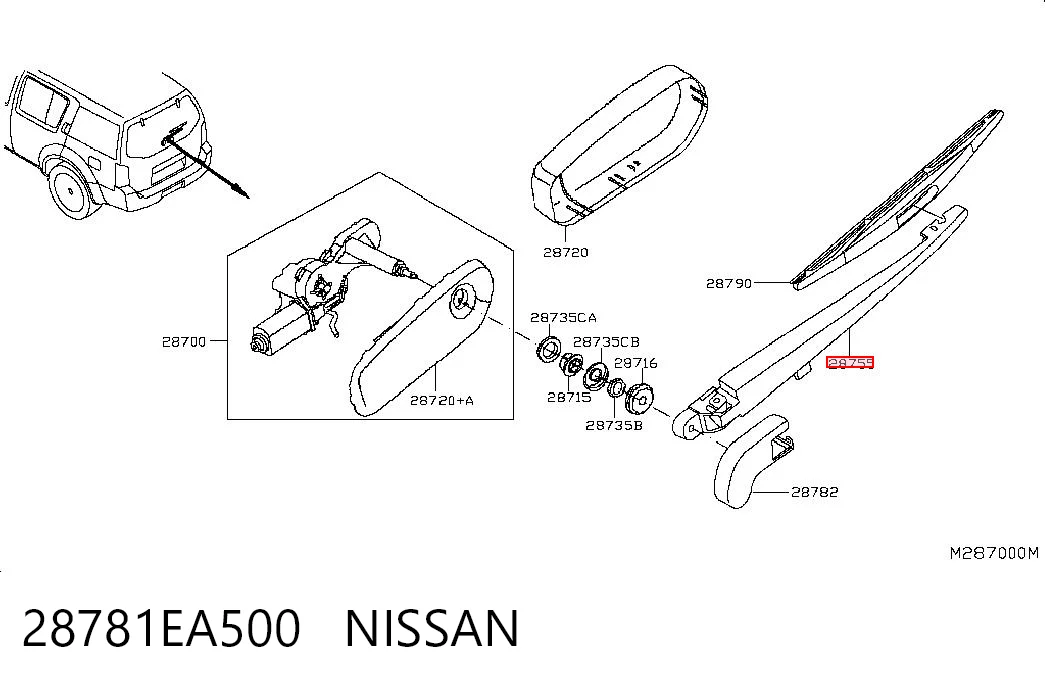 28781EA500 Nissan/Infiniti Braço de limpa-pára-brisas de vidro traseiro