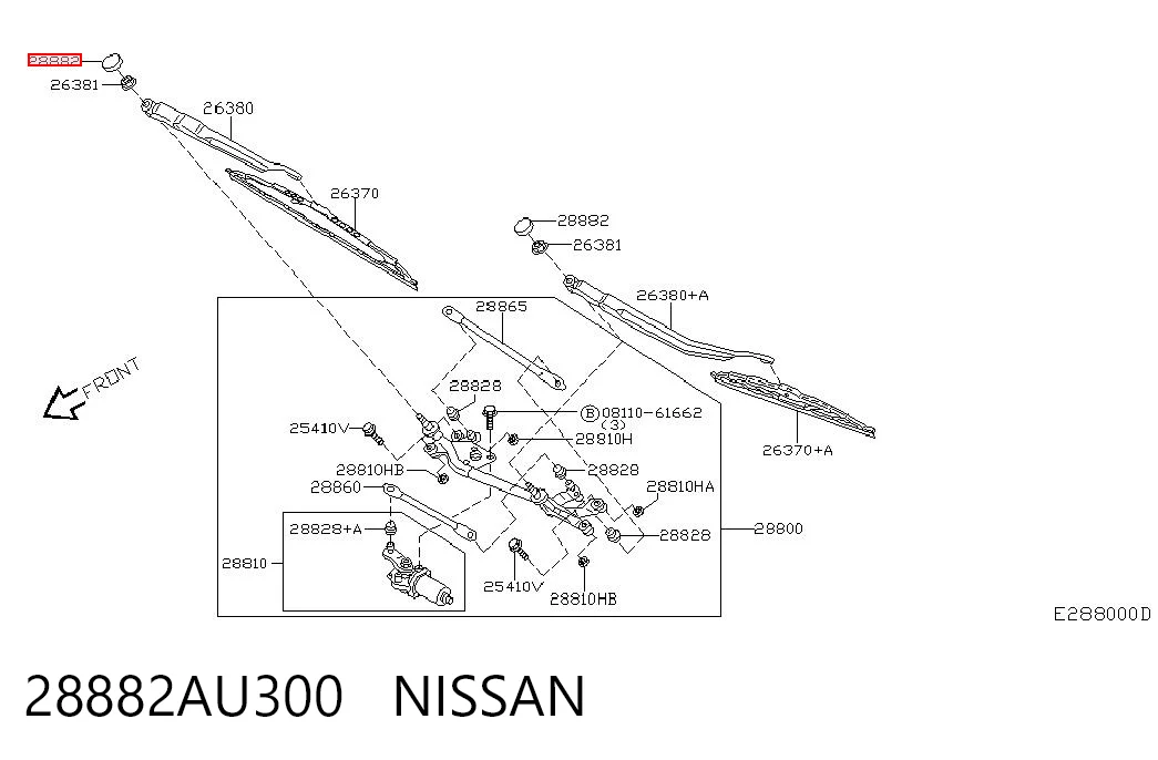 28882AU300 Nissan/Infiniti Tampão de porca de fixação do braço dianteiro de limpador de pára-brisa
