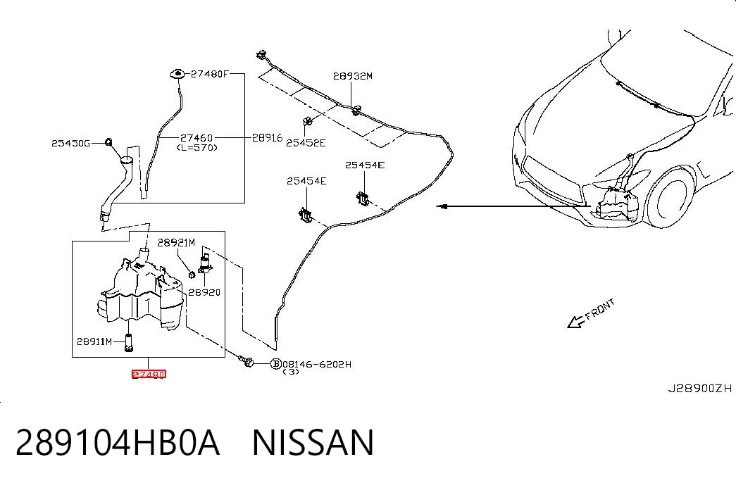 289104HB0A Nissan/Infiniti Tanque de fluido para lavador de vidro
