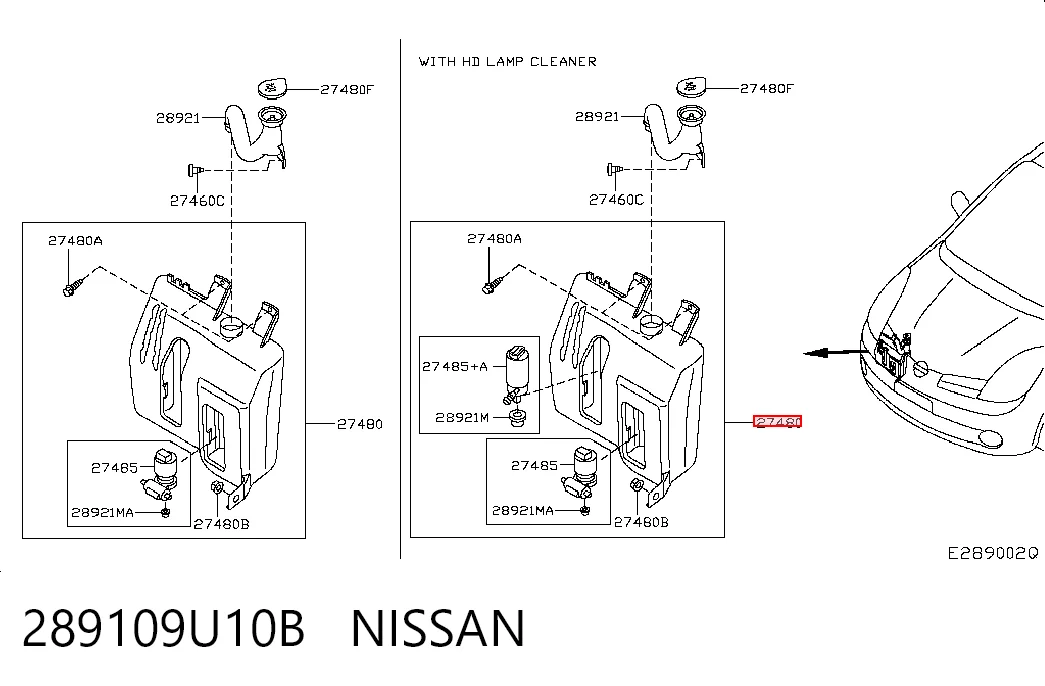 Tanque de fluido para lavador de vidro para Nissan Note  E11