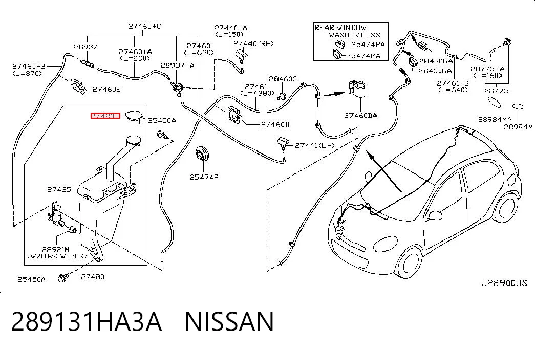 289131HA3A Nissan/Infiniti Tampa de tanque de fluido para lavador