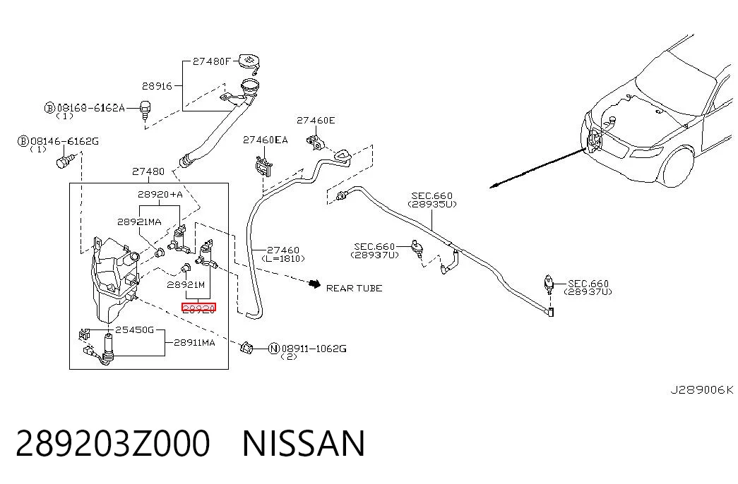 289203Z000 Nissan/Infiniti Bomba de motor de fluido para lavador de vidro dianteiro