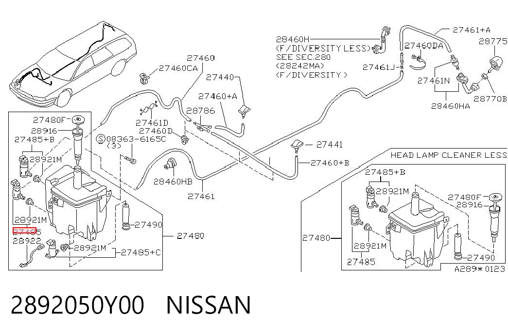 2892050Y00 Nissan/Infiniti Bomba de motor de fluido para lavador de vidro dianteiro