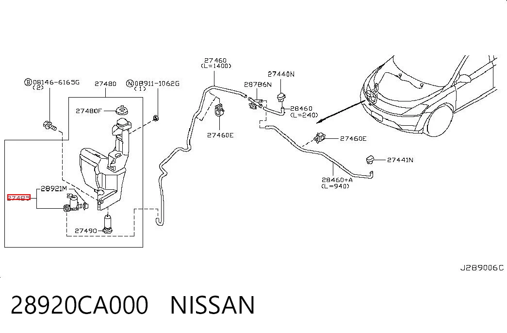 28920CA000 Nissan/Infiniti Bomba de motor de fluido para lavador de vidro dianteiro
