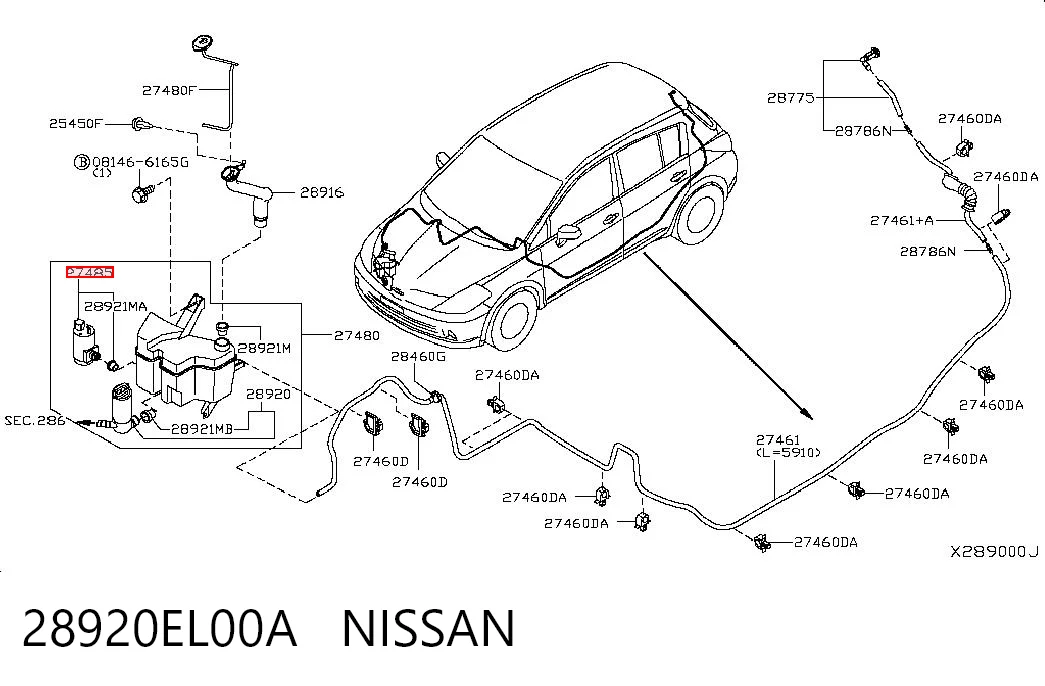 28920EL00A Nissan/Infiniti Bomba de motor de fluido para lavador de vidro dianteiro