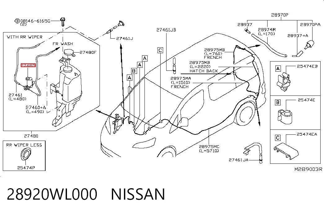 28920WL000 Nissan/Infiniti Bomba de motor de fluido para lavador de vidro dianteiro