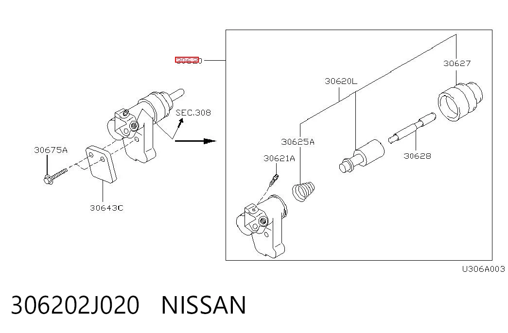 306202J020 Nissan/Infiniti Cilindro de trabalho de embraiagem
