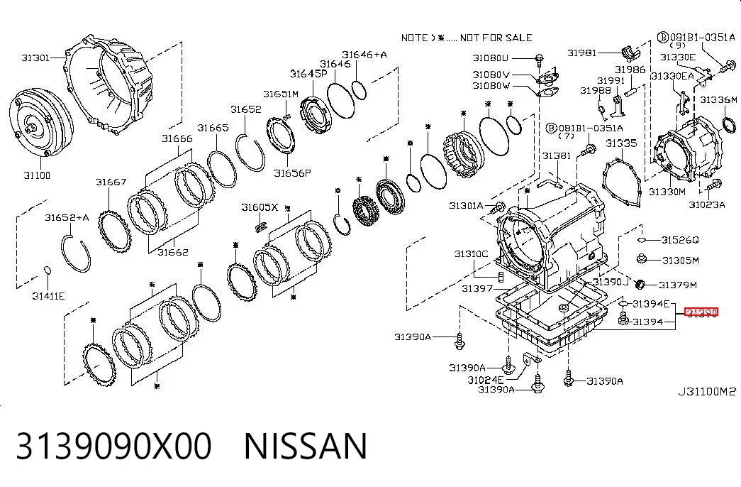 3139090X00 Nissan/Infiniti Cárter da Caixa Automática de Mudança