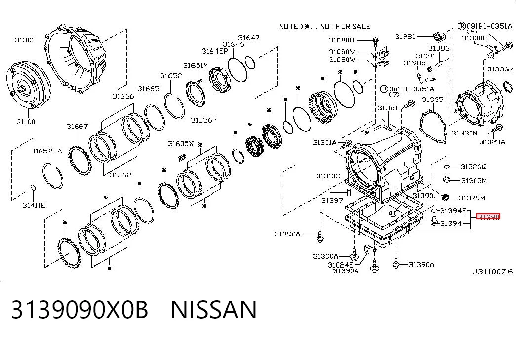 3139090X0B Nissan/Infiniti Cárter da Caixa Automática de Mudança