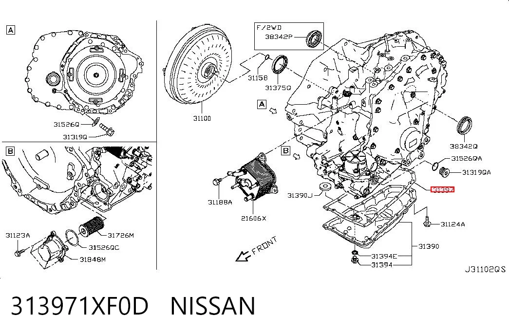 313971XF0D Nissan/Infiniti Vedante de panela da Caixa Automática de Mudança/Caixa Mecânica de Mudança
