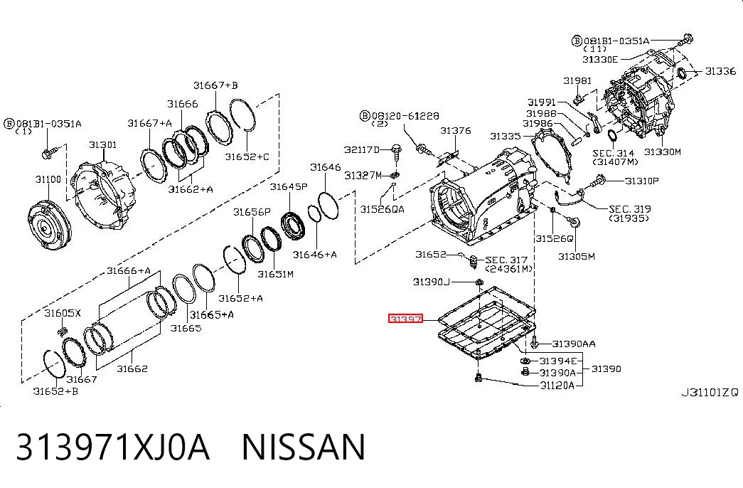 313971XJ0A Nissan/Infiniti Vedante de panela da Caixa Automática de Mudança/Caixa Mecânica de Mudança