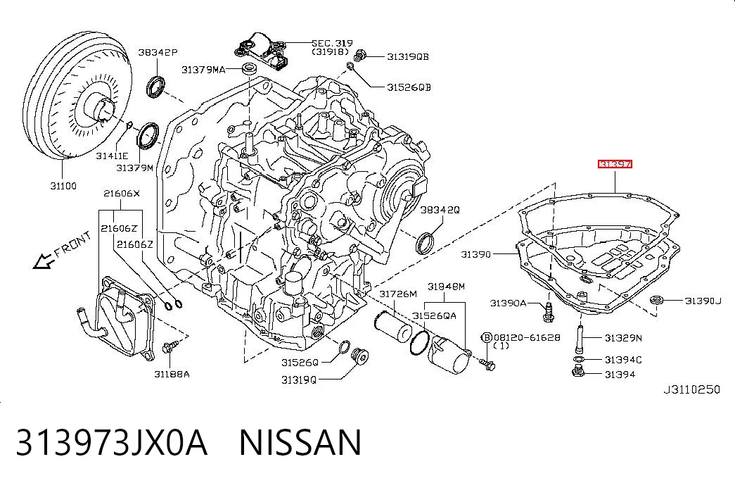 313973JX0A Nissan/Infiniti Vedante de panela da Caixa Automática de Mudança/Caixa Mecânica de Mudança