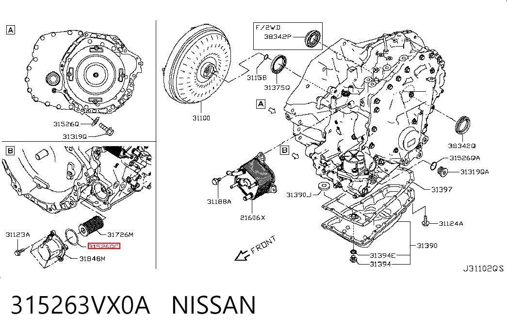 315263VX0A Nissan/Infiniti Vedante anular de filtro da Caixa Automática de Mudança