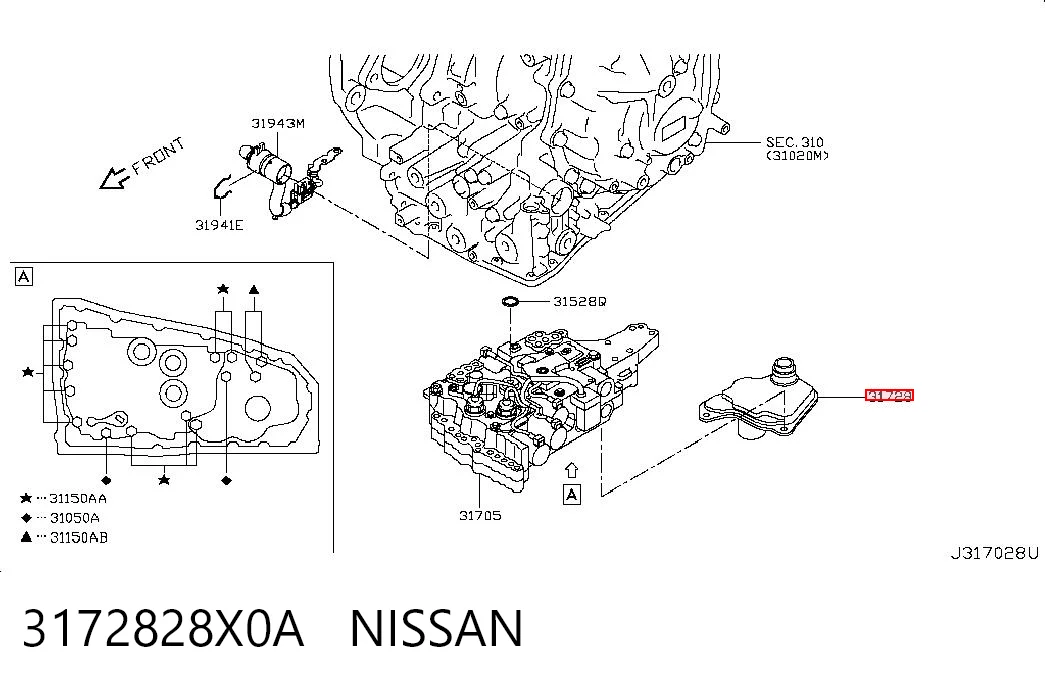3172828X0A Nissan/Infiniti Filtro da Caixa Automática de Mudança