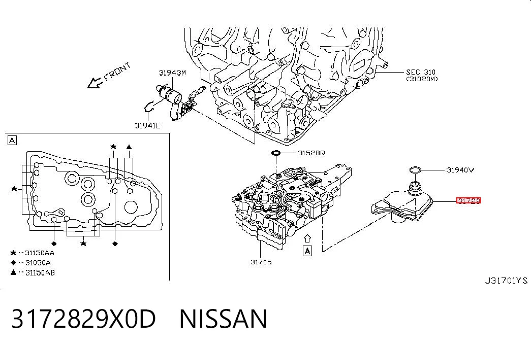 3172829X0D Nissan/Infiniti Filtro da Caixa Automática de Mudança