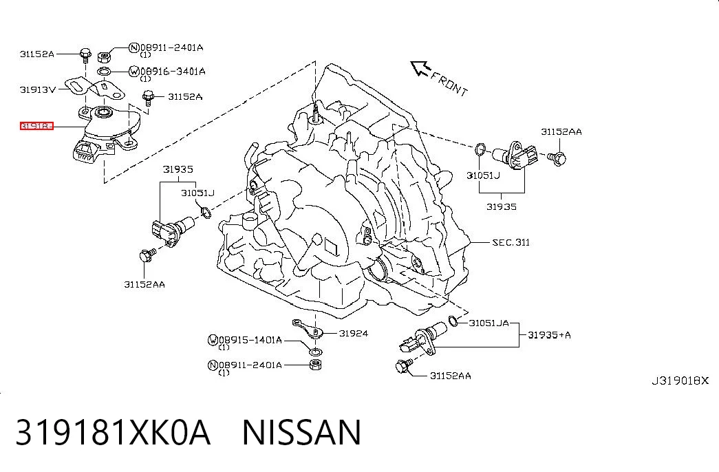 319181XK0A Nissan/Infiniti Sensor de posição de seletor da Caixa Automática de Mudança
