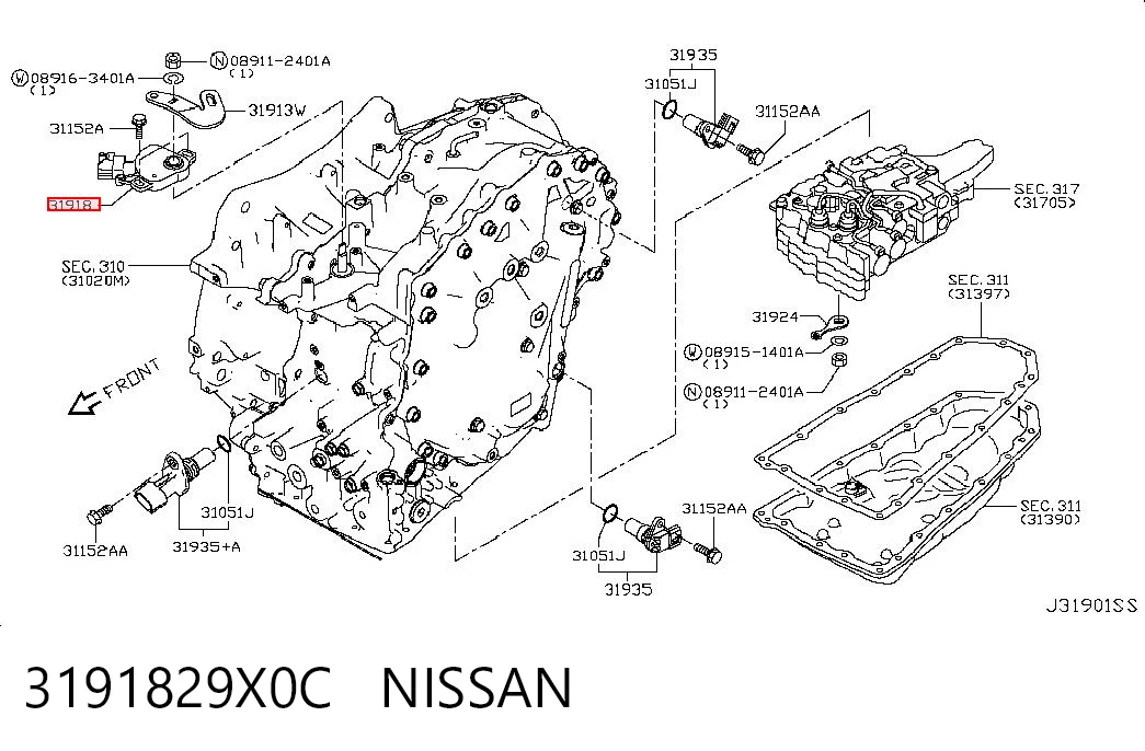 3191829X0C Nissan/Infiniti Sensor de posição de seletor da Caixa Automática de Mudança