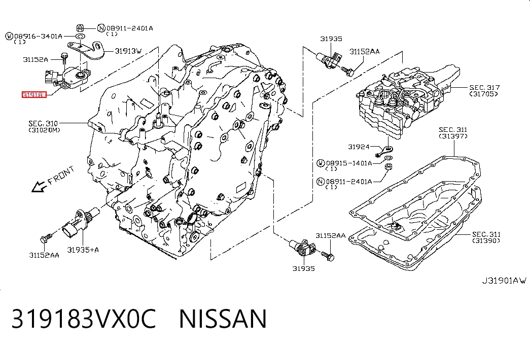 319183VX0C Nissan/Infiniti Sensor de posição de seletor da Caixa Automática de Mudança