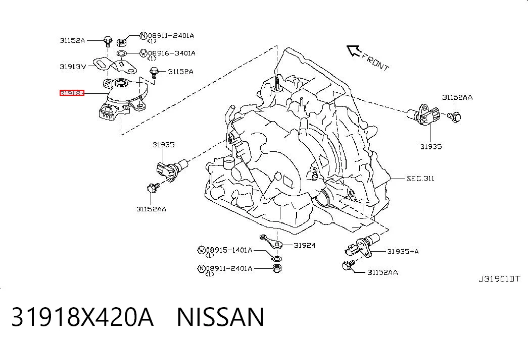 31918X420A Nissan/Infiniti Sensor de posição de seletor da Caixa Automática de Mudança