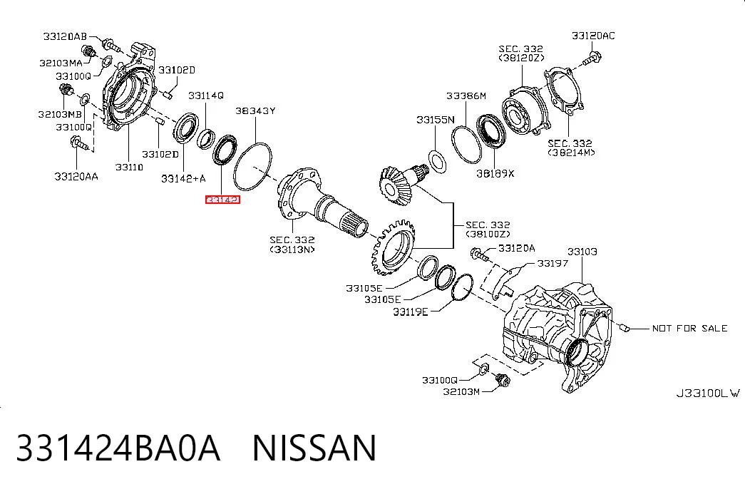331424BA0A Nissan/Infiniti Bucim de saída dianteira da caixa de transferência