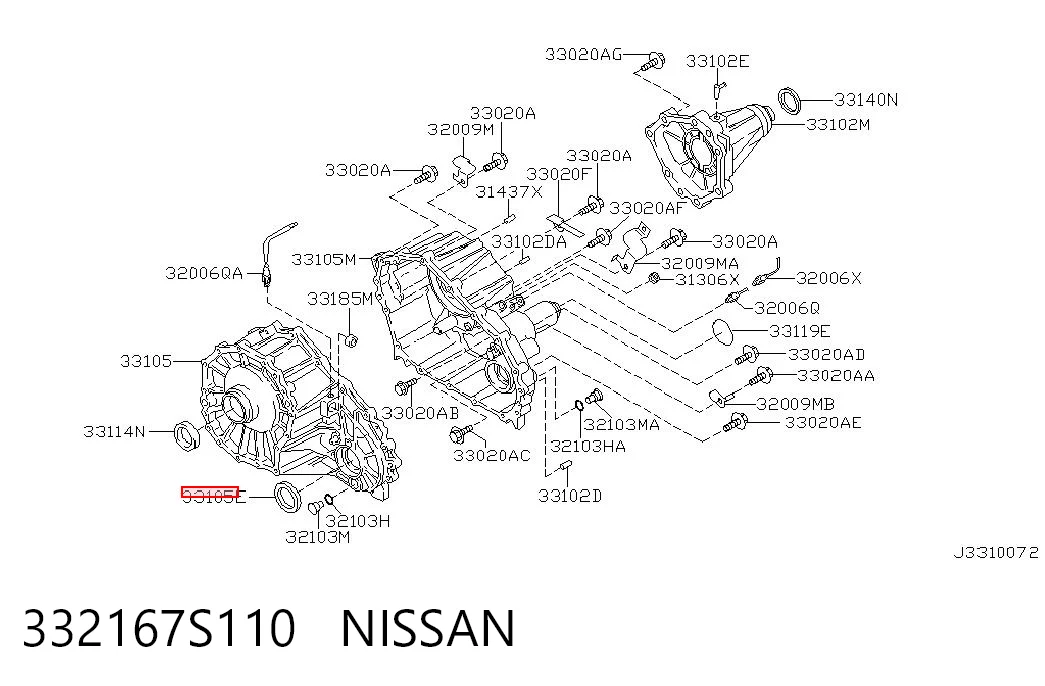 332167S110 Nissan/Infiniti Bucim de saída dianteira da caixa de transferência
