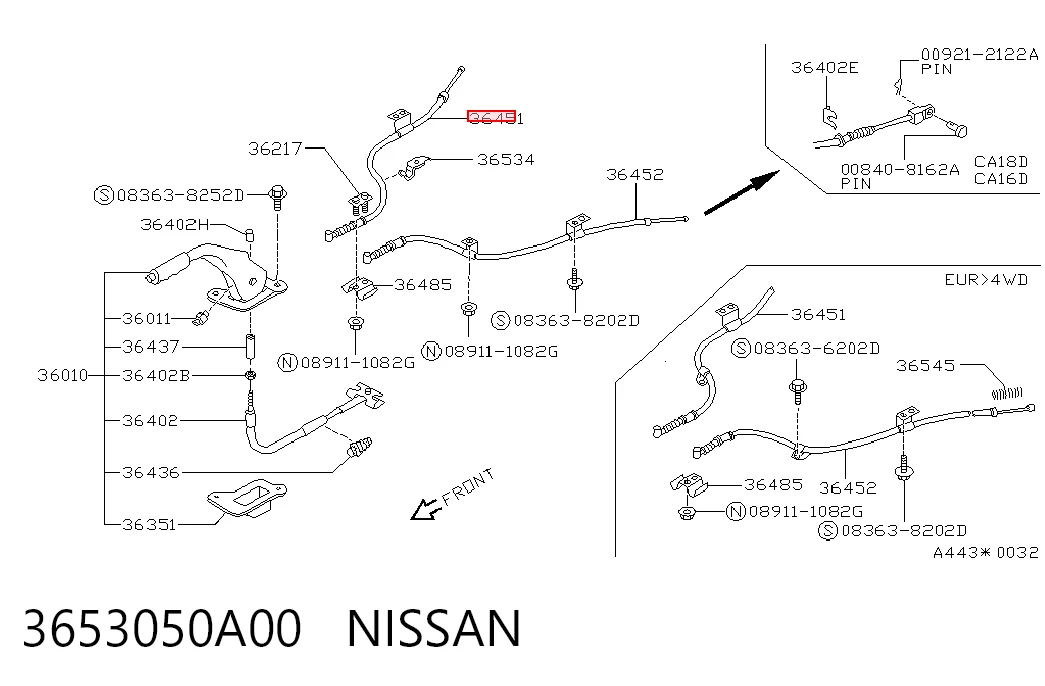 Cabo do freio de estacionamento traseiro direito Nissan Sunny II N13 ao melhor preço