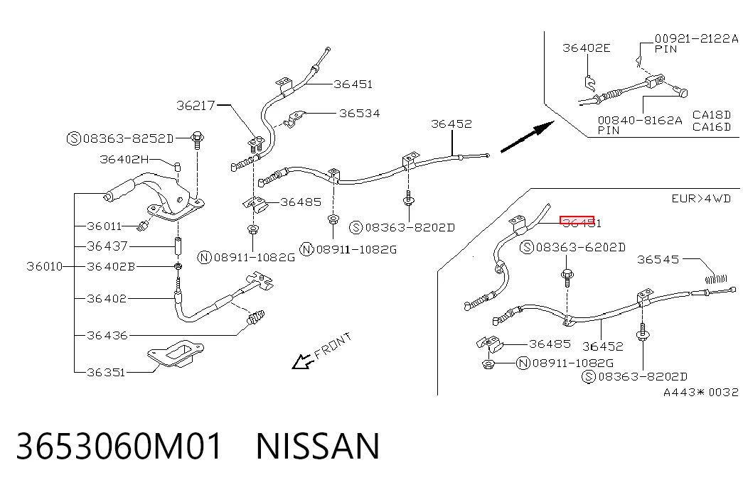 Cabo do freio de estacionamento traseiro direito para Nissan Sunny II N13